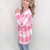 Pink Checkered Patch Pockets Sweater Cardigan - Boujee Boutique 