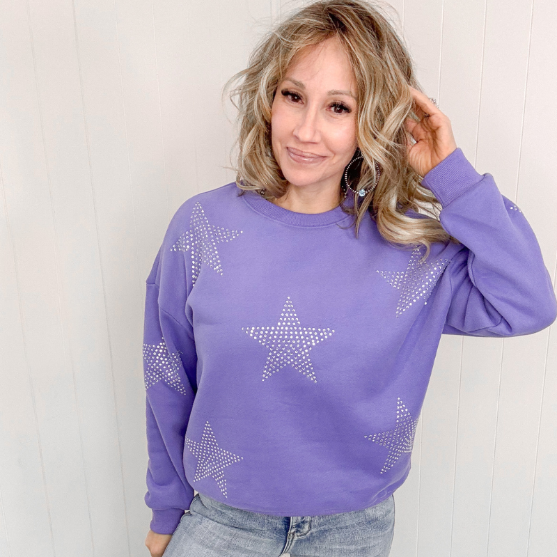 Periwinkle Bling Star Studded Sweatshirt - Boujee Boutique