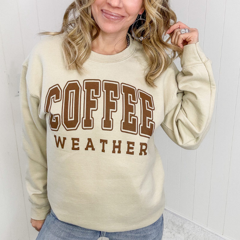 Taupe Coffee Weather Crewneck Sweatshirt - Boujee Boutique 