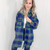 Blue Plaid Brushed Flannel Long Jacket - Boujee Boutique 