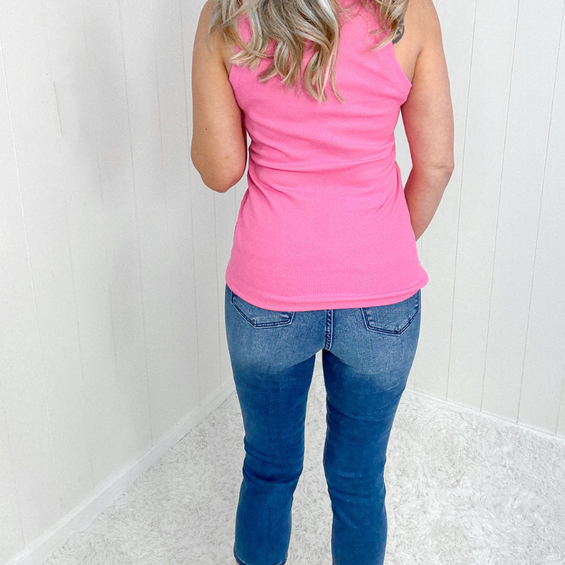 Electric Pink Scoop Neck Ribbed Tank Top - Boujee Boutique 