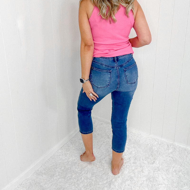 Judy Blue Sweet Summer High Waist Cooling Denim Pull On Capri Jeans - Boujee Boutique 