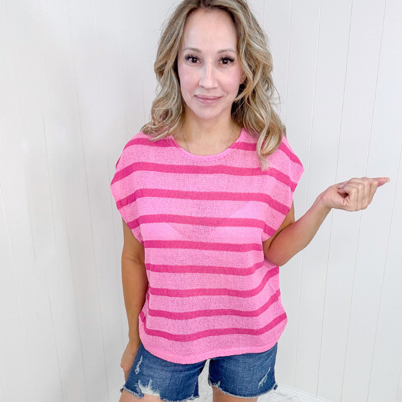 Hibiscus and Fuchsia Striped Sleeveless Sweater - Boujee Boutique 