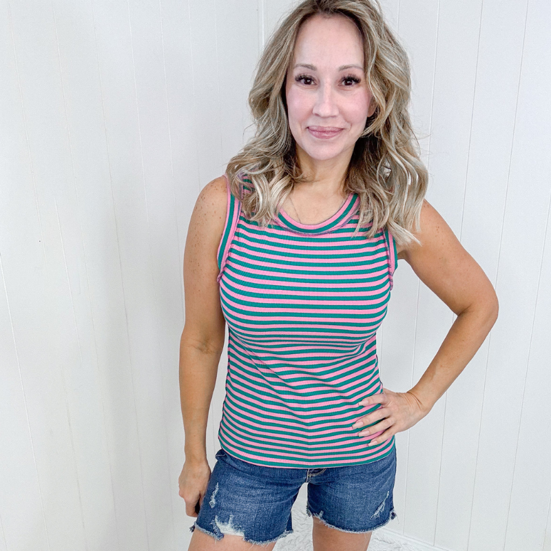 Candy Stripe Delight Striped Ribbed Tank Top in 2 Colors - Boujee Boutique 