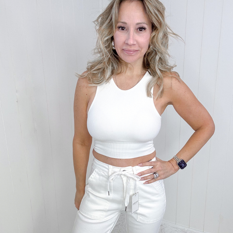 Creamy White Seamless Ribbed Tank Top - Boujee Boutique 