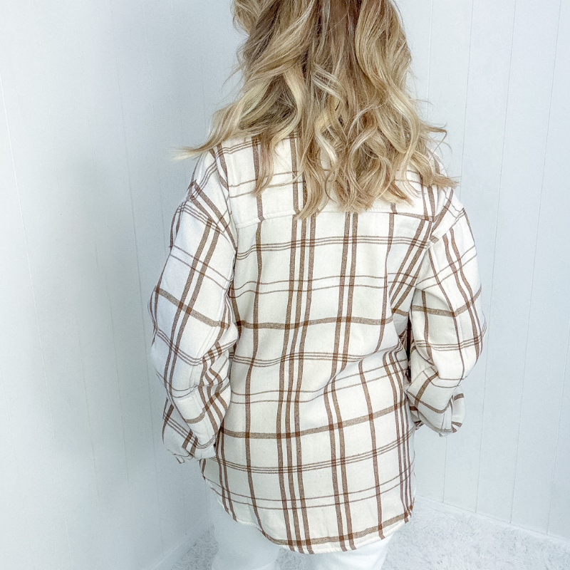 Call me Saturday Natural Plaid and Sherpa Jacket - Boujee Boutique 