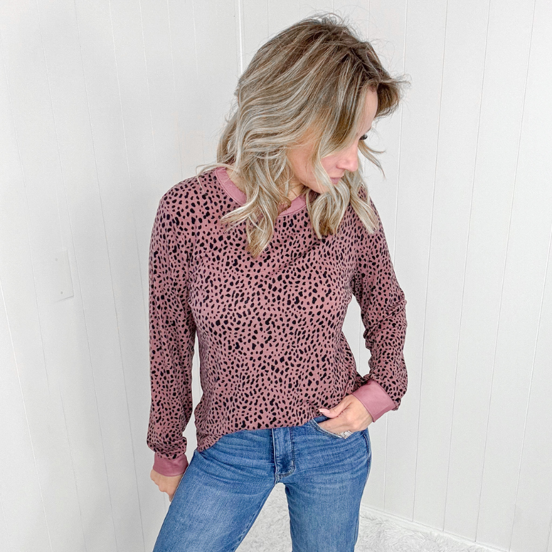 Spotted Animal Print Around Town Long Sleeve Top - Boujee Boutique 