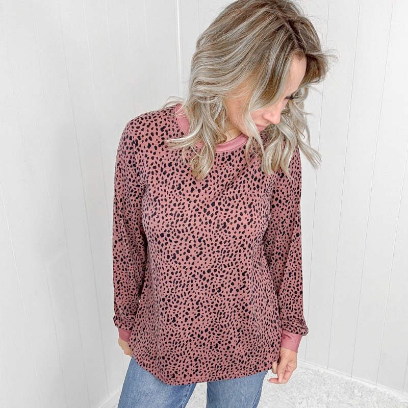 Spotted Animal Print Around Town Long Sleeve Top - Boujee Boutique 