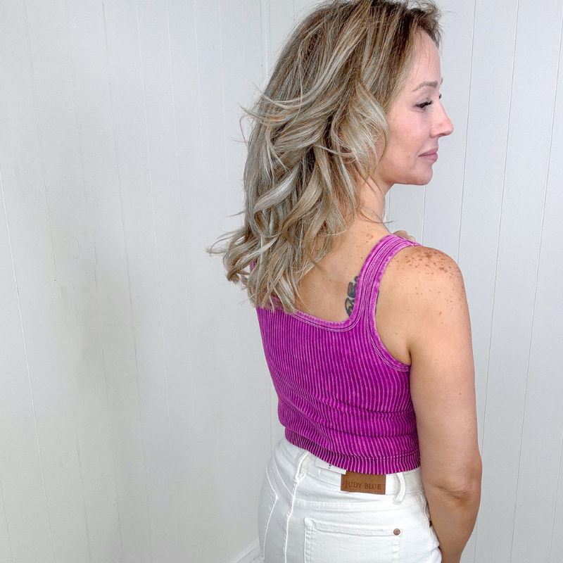 Washed Plum Reversible Mineral Wash Ribbed Tank - Boujee Boutique 