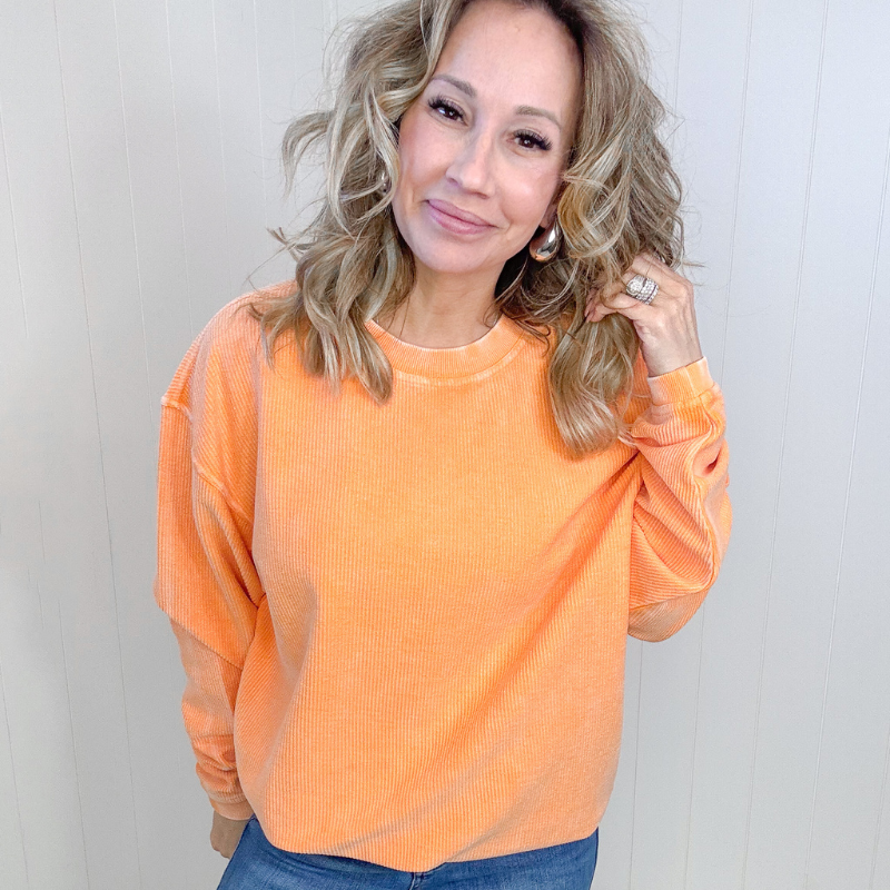Oversized Luxe Soft Corded Crewneck Pullover in 2 Colors