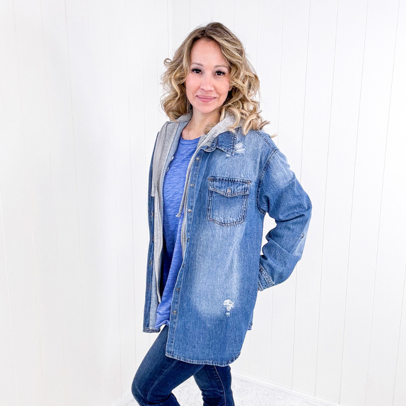 Stephanie Grey Hooded and Denim Jacket - Boujee Boutique 