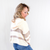Soft Chenille Knit Cream and Beige Striped Hoodie Sweater - Boujee Boutique 
