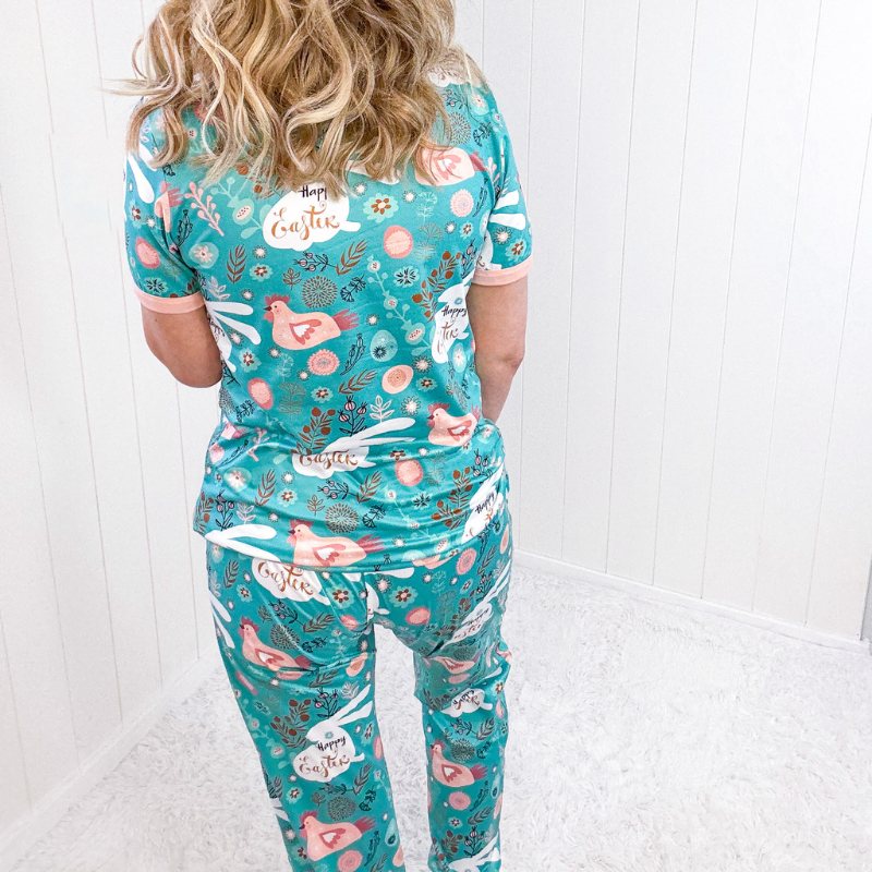 Happy Easter Bunny Butter Soft Short Sleeve Pajama Set - Boujee Boutique 