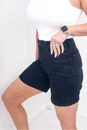 Judy Blue Daze in the Sun Black Tummy Control Shorts - Boujee Boutique 