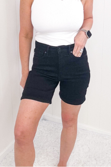 Judy Blue Daze in the Sun Black Tummy Control Shorts - Boujee Boutique 