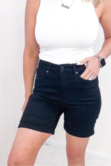Judy Blue Daze in the Sun Black Tummy Control Shorts - Boujee Boutique 
