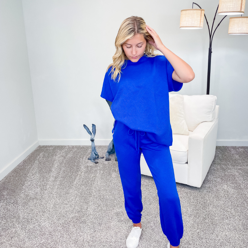 Royal Blue Textured Jogger Pants - Boujee Boutique 