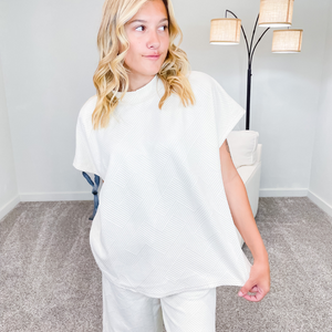 Chiffon White Textured Short Sleeve Top - Boujee Boutique 