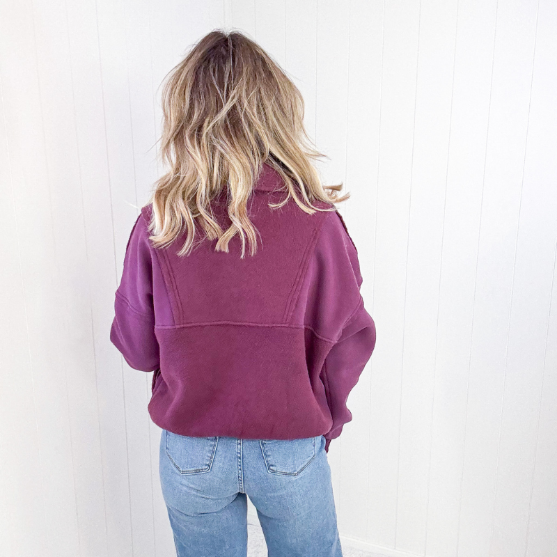 Washed Burgundy Relaxed Fit Pull Over Sweatshirt - Boujee Boutique 