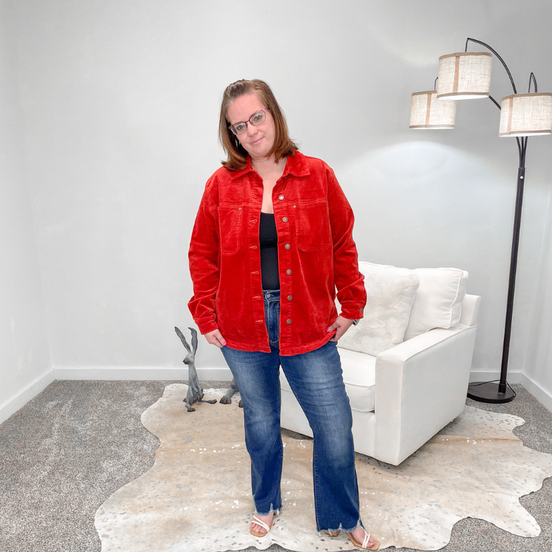 Judy Blue Rust Corduroy Fringe Jacket - Boujee Boutique 