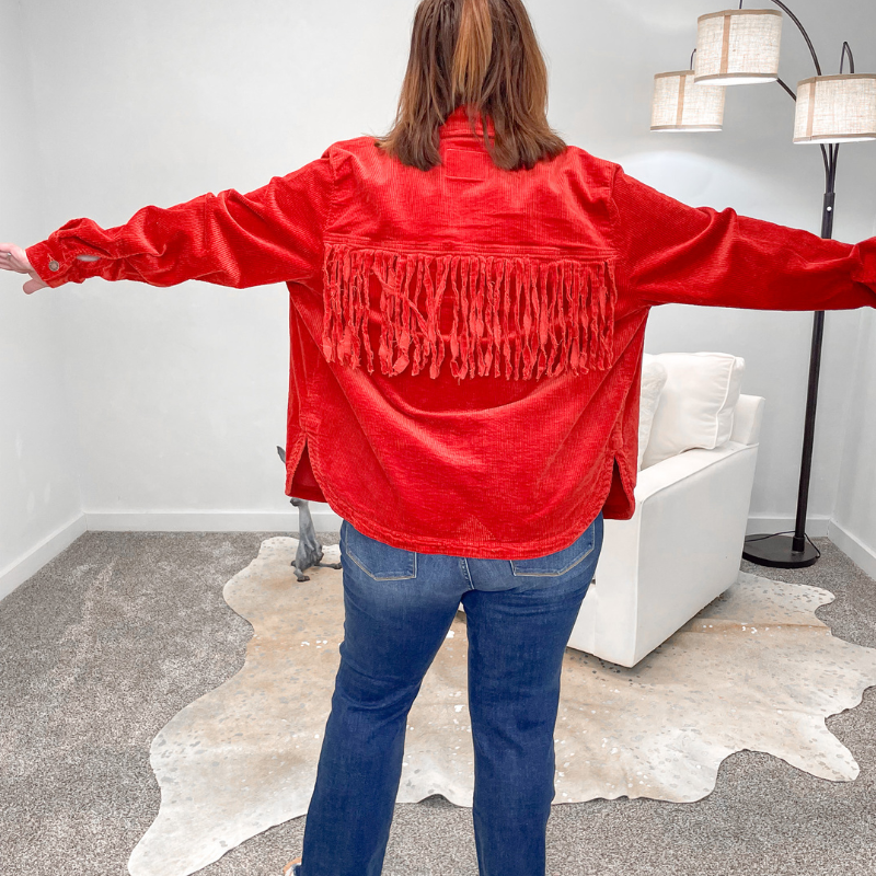 Judy Blue Rust Corduroy Fringe Jacket - Boujee Boutique 