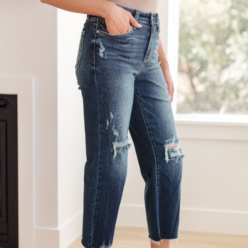 Judy Blue Whitney High Waist Distressed Wide Leg Crop Jeans - Boujee Boutique 
