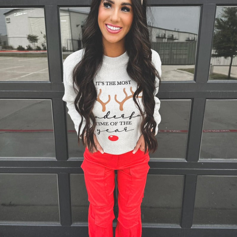 Oatmeal Wonderful Time Of The Year Sweater - Boujee Boutique 
