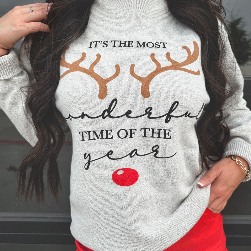 Oatmeal Wonderful Time Of The Year Sweater - Boujee Boutique 