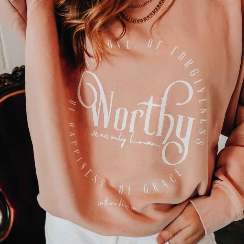 Worthy of Love Peach Sweatshirt - Boujee Boutique 