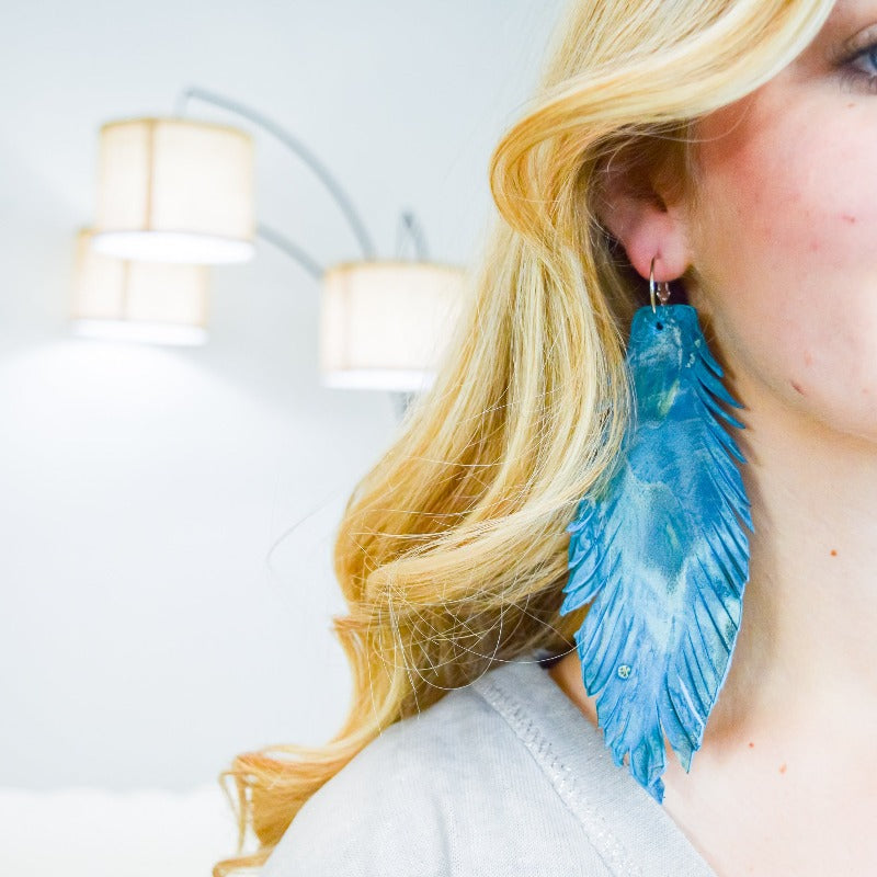 A Rare Bird Turquoise Leather Earrings - Boujee Boutique 