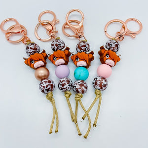 Handcrafted Highland Cow Rose Keychain - Boujee Boutique 
