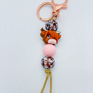 Handcrafted Highland Cow Rose Keychain - Boujee Boutique 