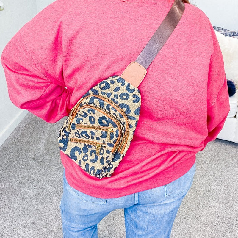 Sedona Leopard Print Multi Pocket Sling Bag - Boujee Boutique 
