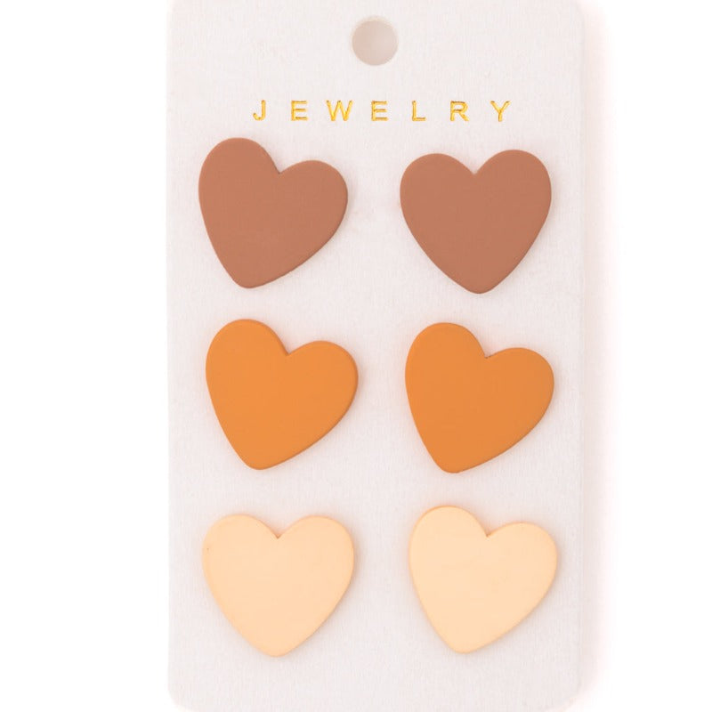 Triple Hearts Studs in Brown - Boujee Boutique 