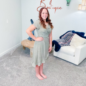 Sage MikaRose Retro Rustic Floral Dress - Boujee Boutique 