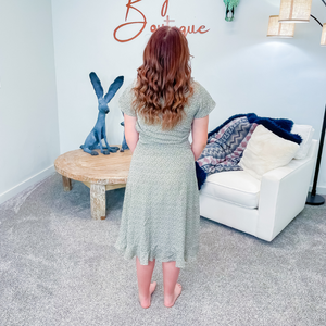 Sage MikaRose Retro Rustic Floral Dress - Boujee Boutique 