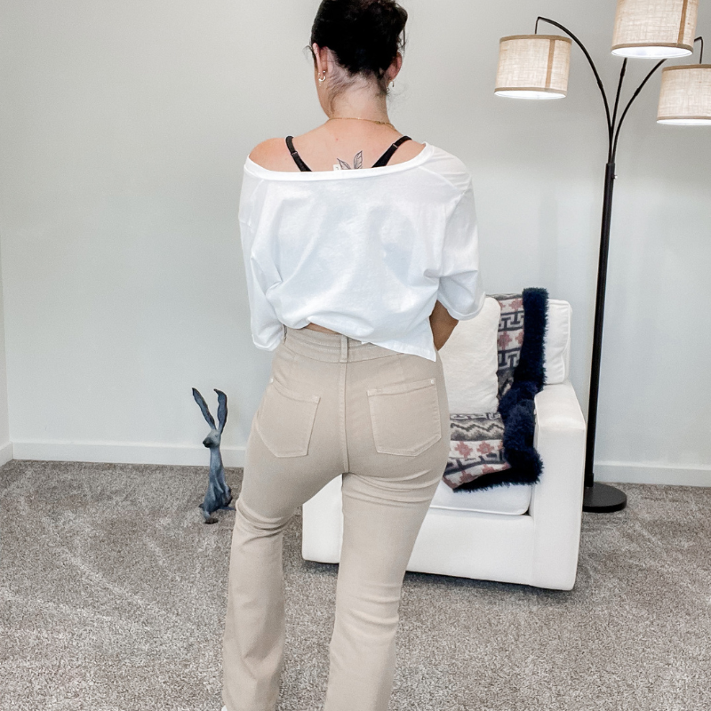 Judy Blue Khaki High Waist Control Top Flare Jeans - Boujee Boutique