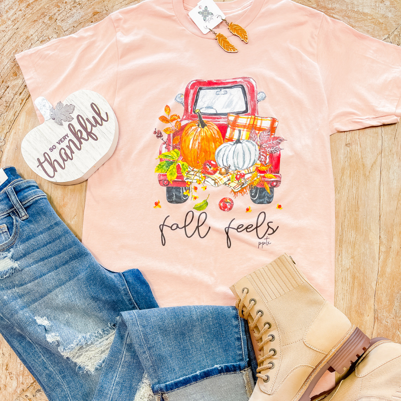 Fall Feels Soft Peach Graphic Tee - Boujee Boutique 